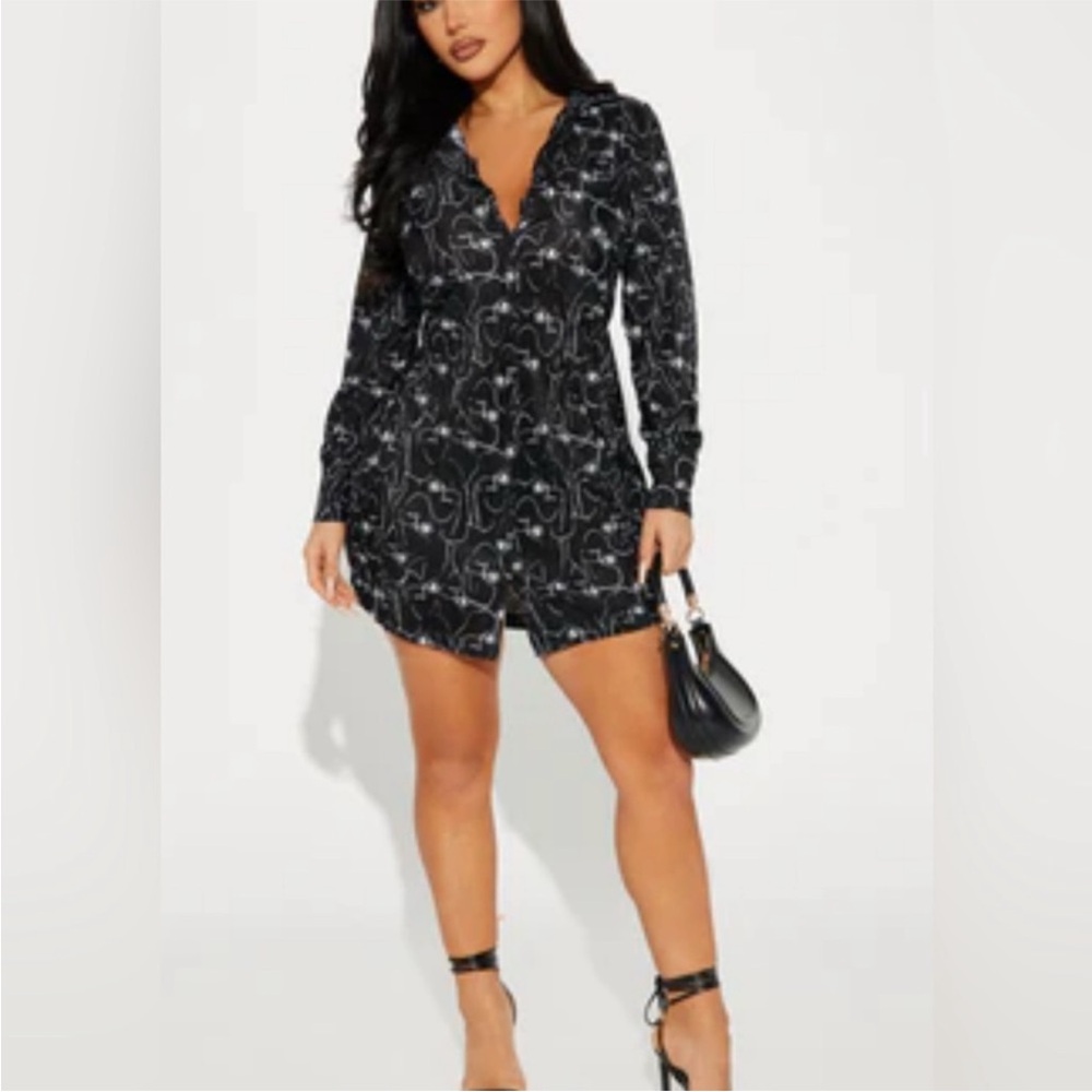 Fashion Nova Elegant Black Patterned Dress